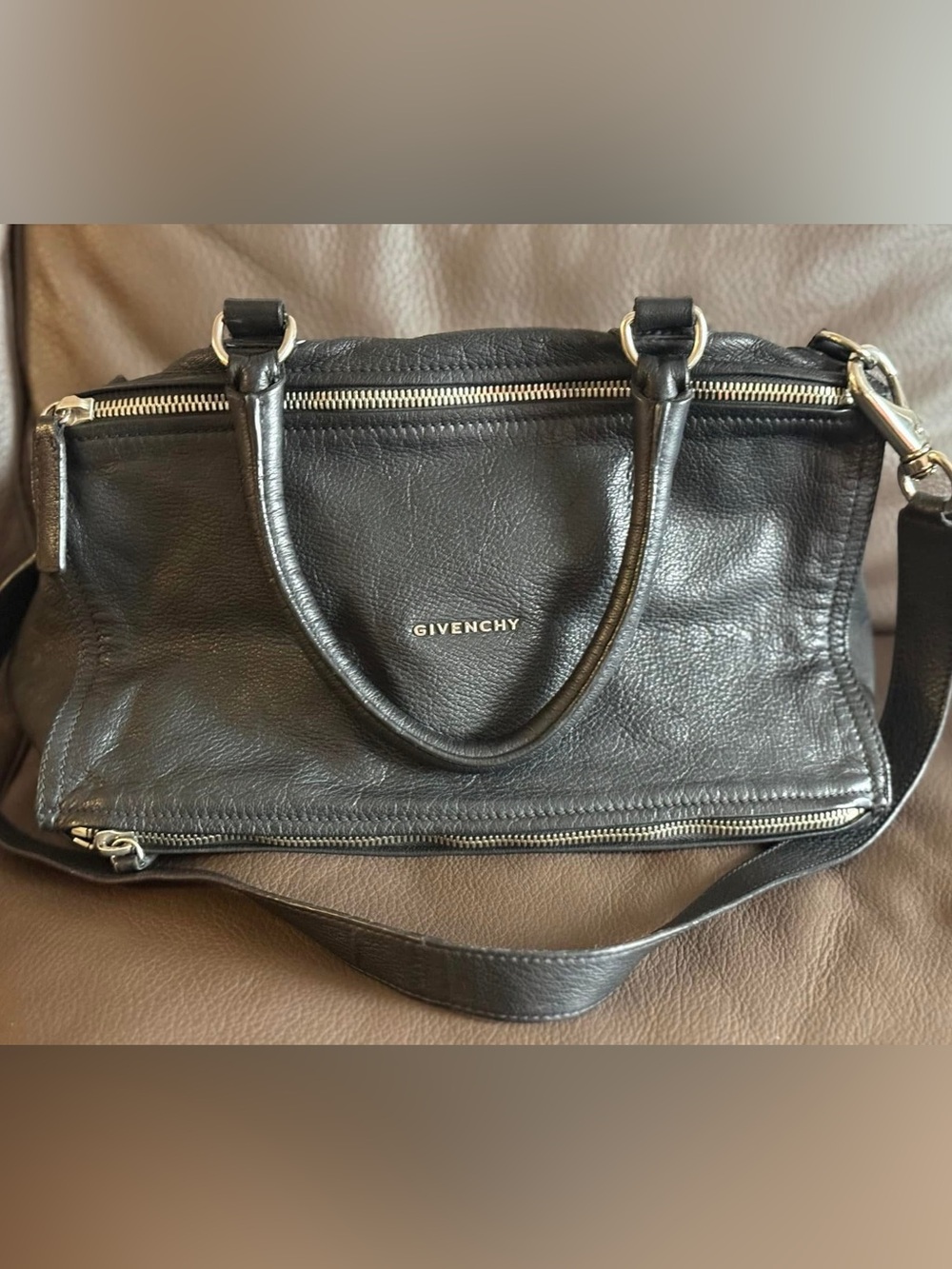 Givenchy Pandora Large Black Pebbled Leather Satchel with Silver Hardware